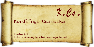 Korányi Csinszka névjegykártya